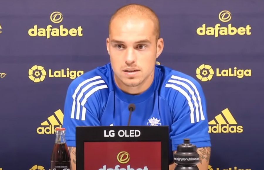 Pombo en la rueda de prensa antes del partido frente al Bilbao