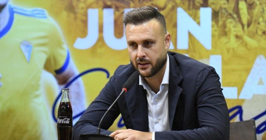 Juan Cala durante la rueda de prensa de su despedida con el Cádiz CF